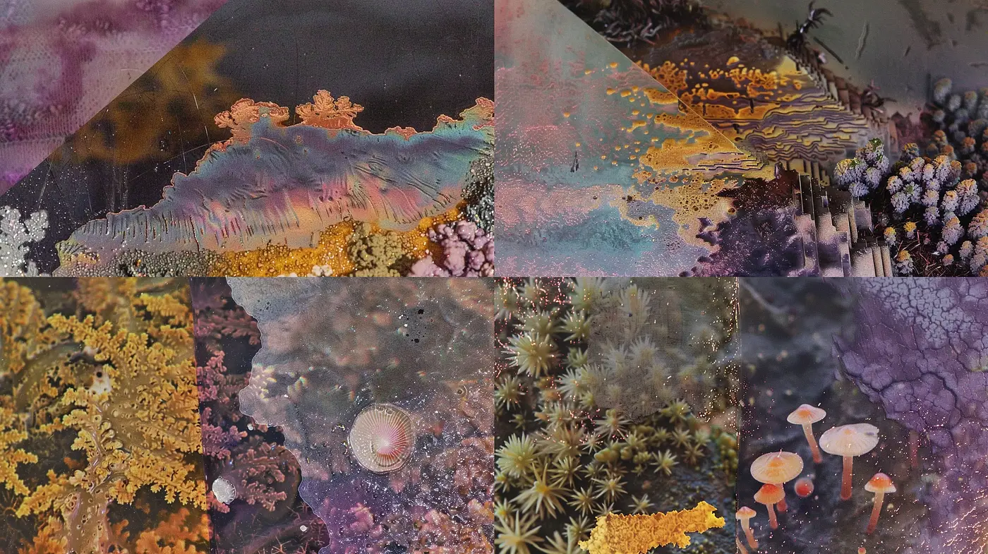 Enigmatic Celestial Landscape: A Fusion of Organic Textures and Cosmic Hues - Midjourney sref style