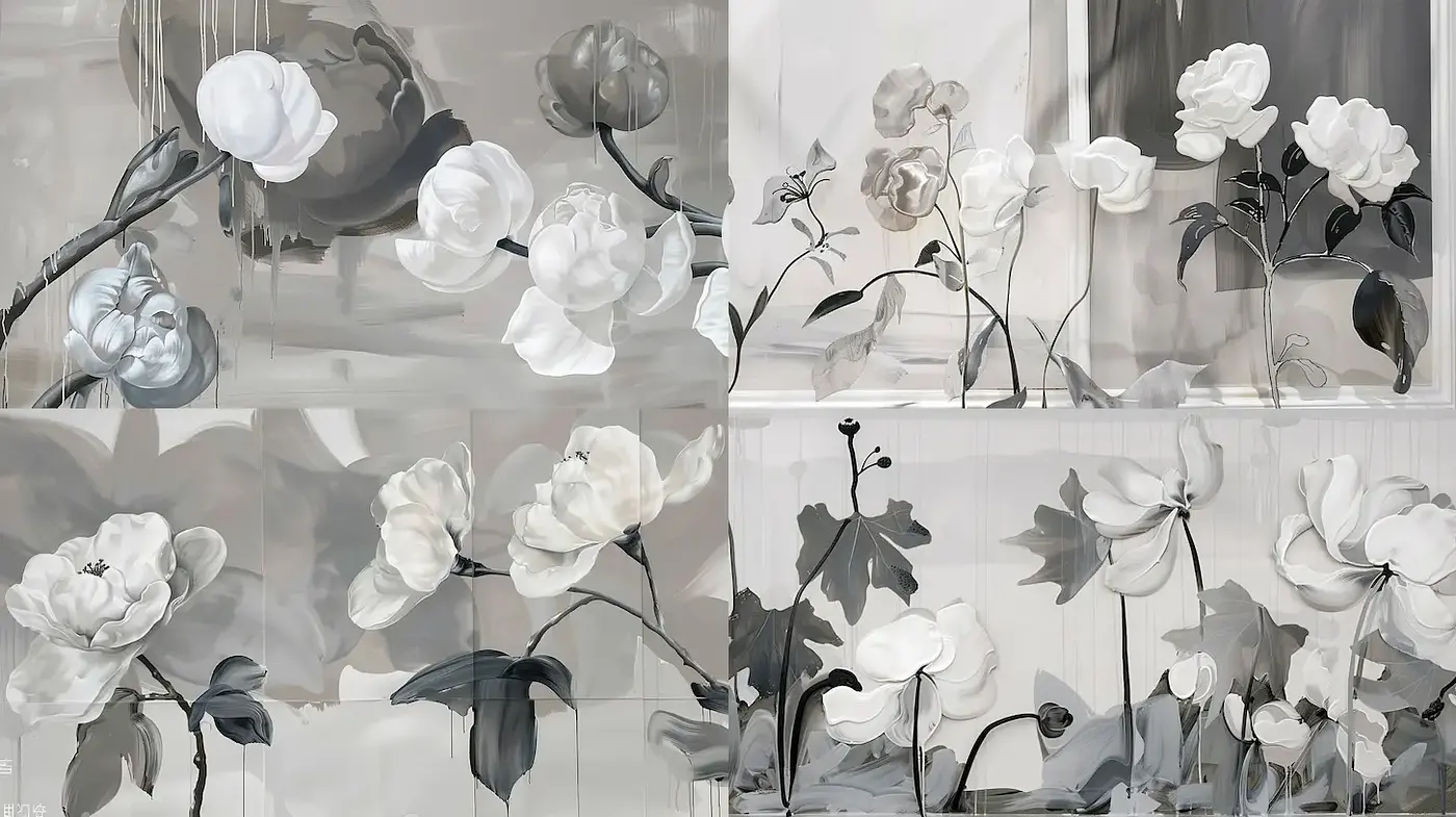 Elegant Monochrome Floral Composition with Impressionistic Influences - Midjourney sref style