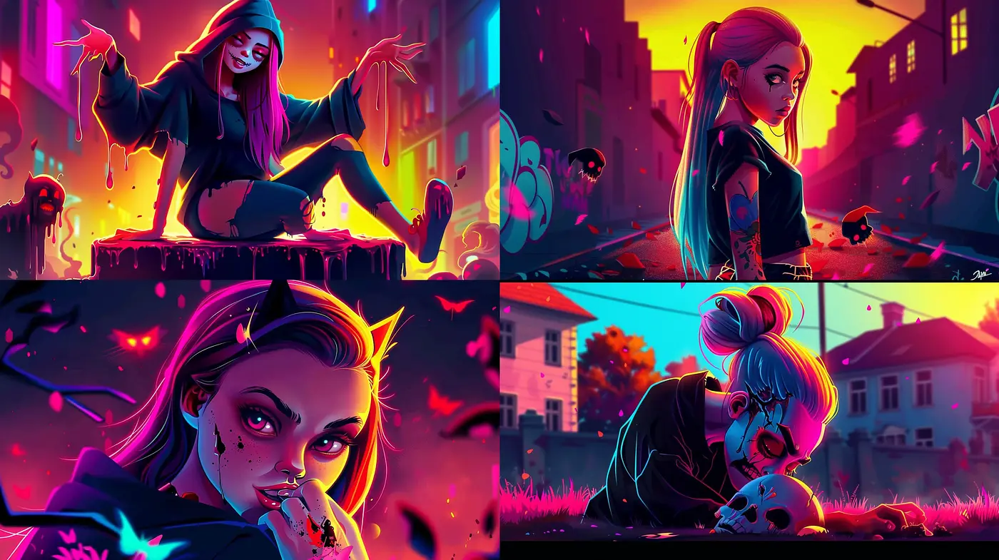 Neon Nocturne: A Vivid Synthesis of Cyberpunk and Surrealism - Midjourney sref style