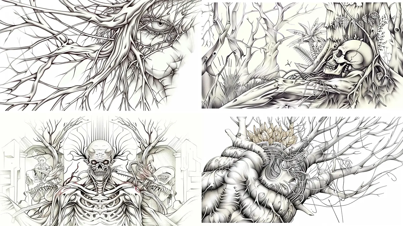 Monochromatic Gothic Intricacy in Ethereal Illustrations - Midjourney sref style