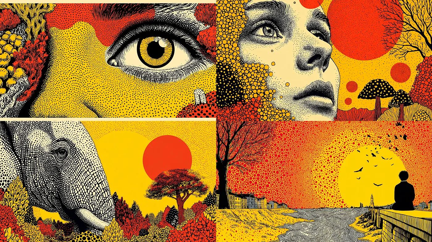 Vibrant and Dynamic Retro Pop Art Aesthetic with Natural Elements - Midjourney sref style