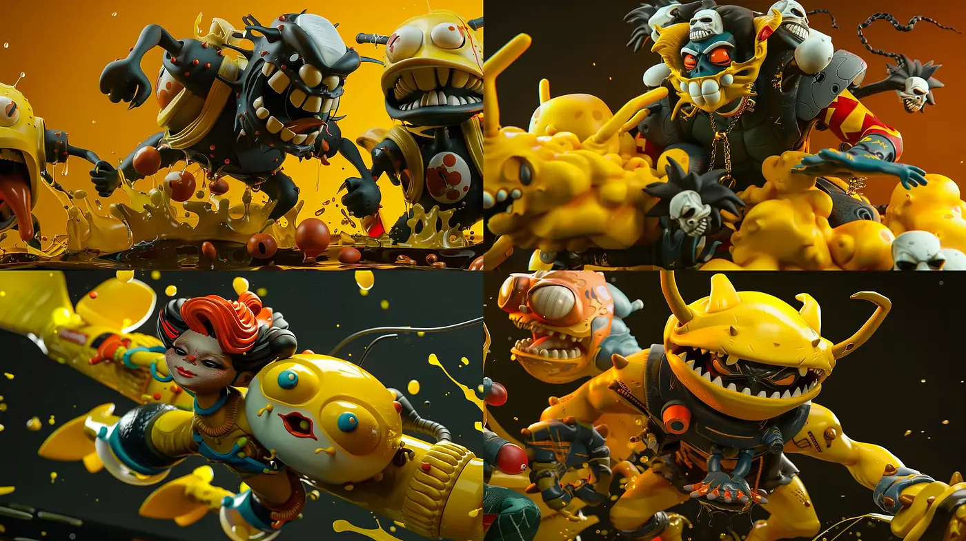 Energetic Fusion of Surreal Characters and Vibrant Chaos - Midjourney sref style
