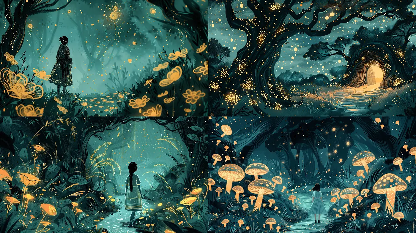 Whimsical Twilight Dreamscape: A Consistent Exploration of Enchanted Patterns and Ethereal Hues - Midjourney sref style