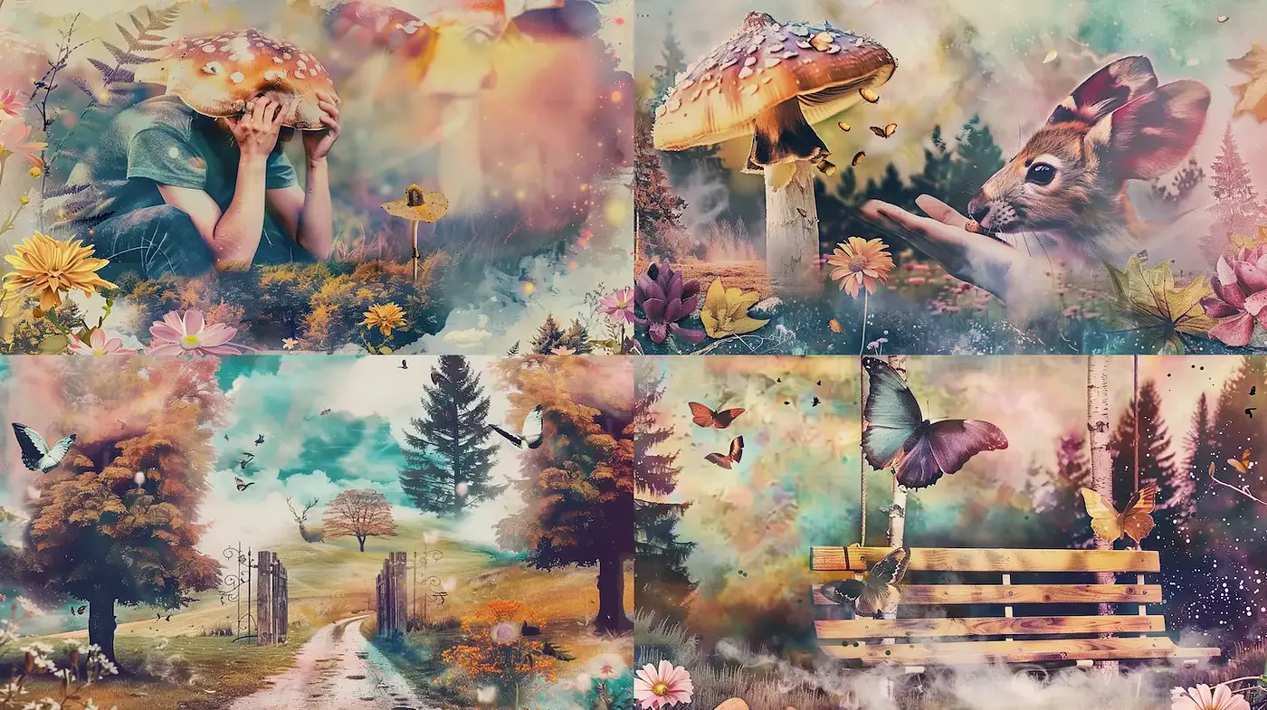 Whimsical and Dreamy Fantasy Landscapes with Natural Elements - Midjourney sref style