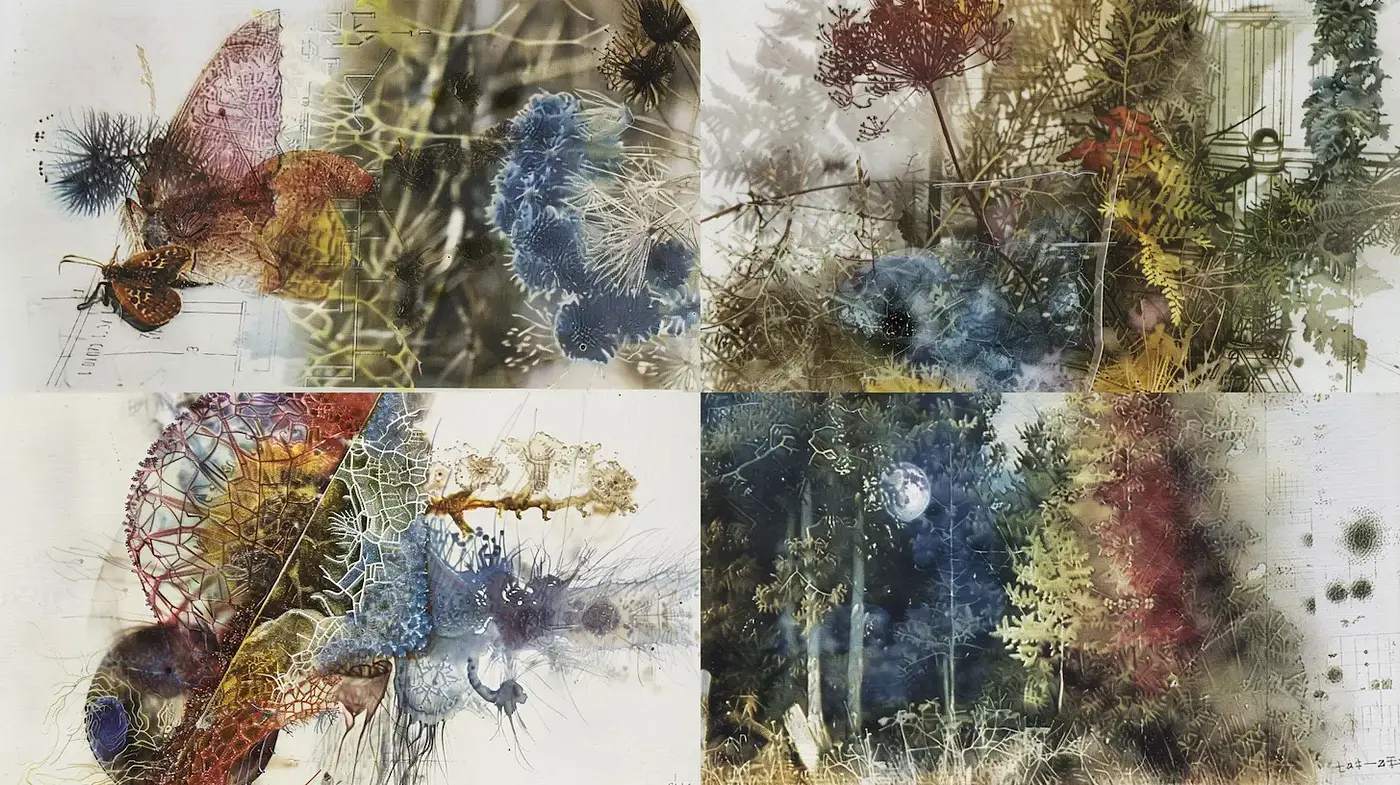 Organic and Ethereal Collage Style with Nature Focus - Midjourney sref style