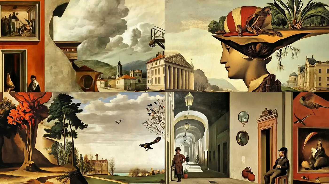 Timeless Elegance in Surrealist Landscapes and Portraits - Midjourney sref style
