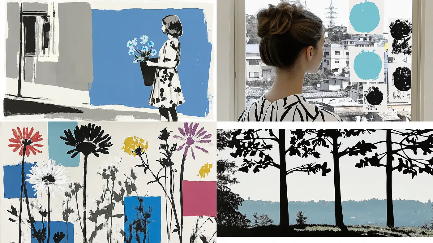 Contemplative Silhouettes and Soft Tones: A Modern Interpretation of Serenity - Midjourney sref style