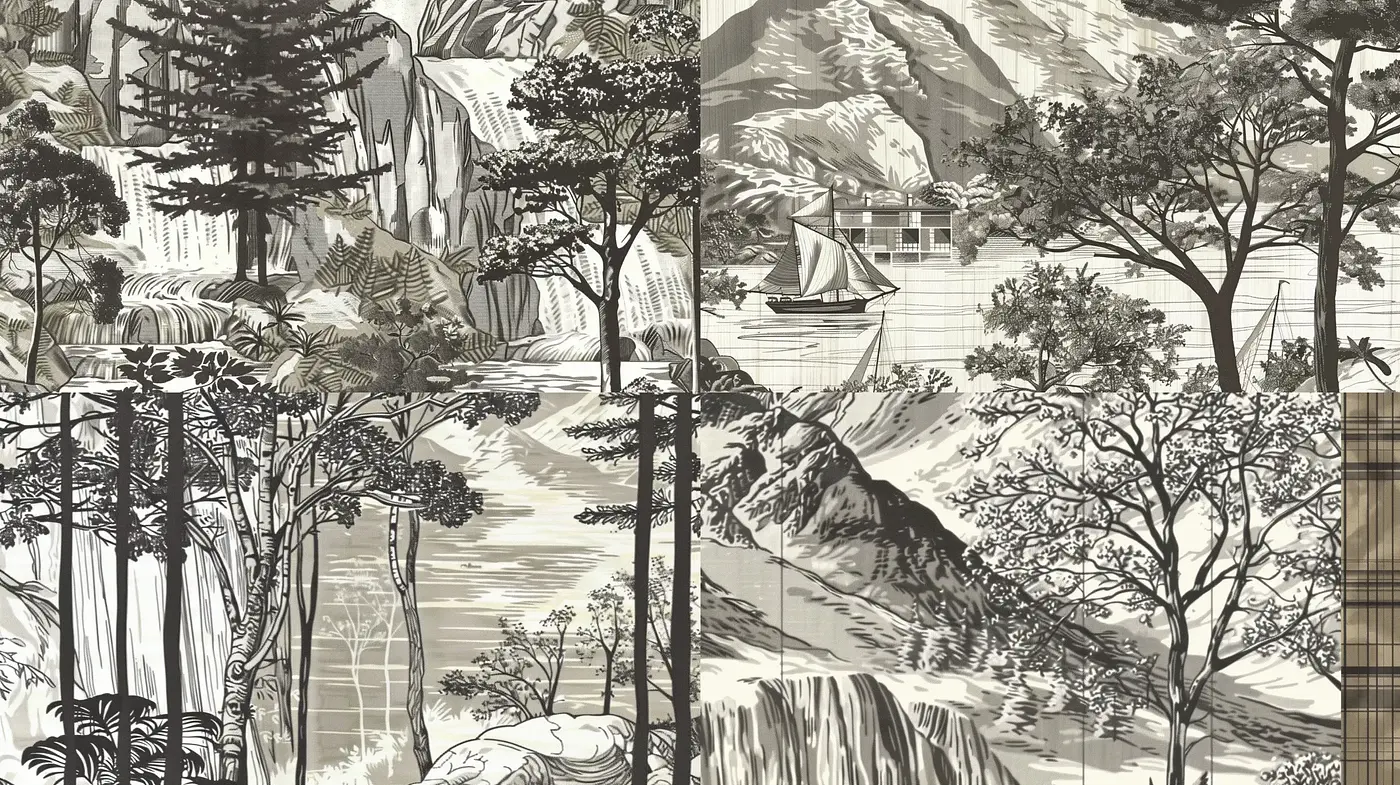 Monochromatic Serenity of Stylized Nature Scapes - Midjourney sref style