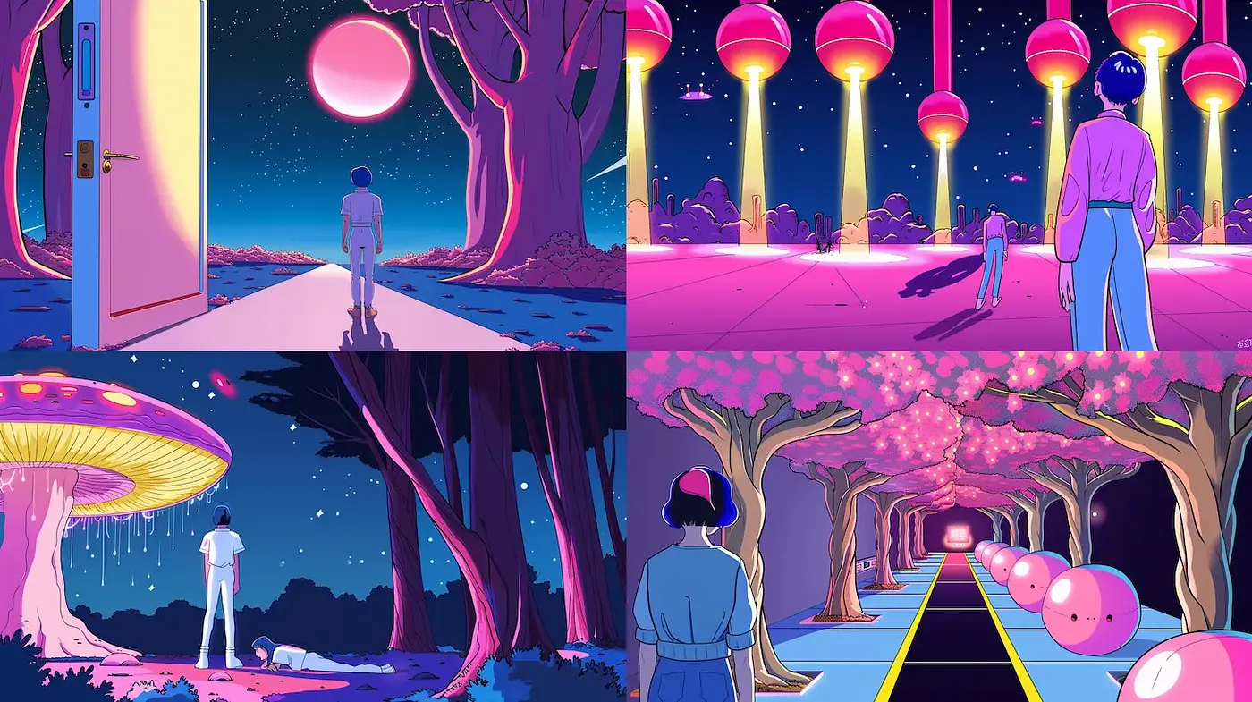 Futuristic Ethereal Landscapes with Quirky Elements - Midjourney sref style