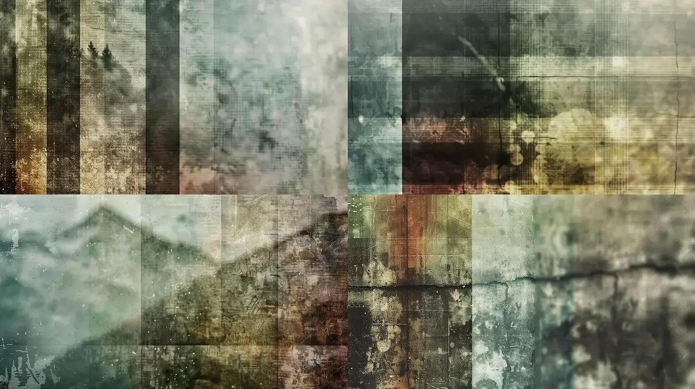 Layers of Textured Abstraction with a Vintage Essence - Midjourney sref style
