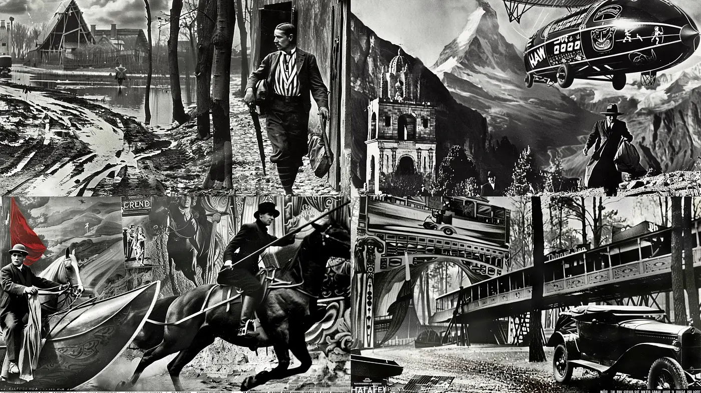 Monochromatic Retro-Futuristic Collage Aesthetic - Midjourney sref style
