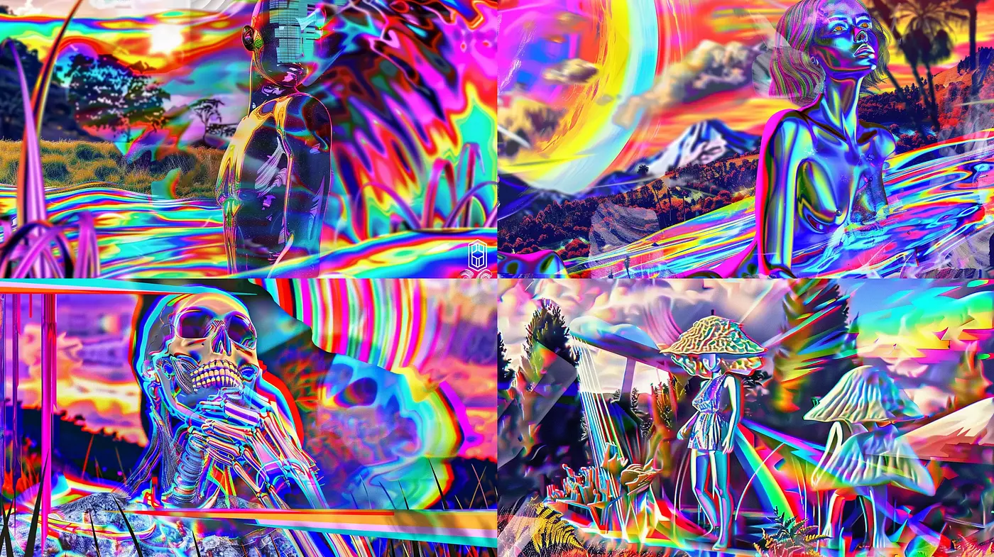 Vibrant Psychedelic Dreamscape Fusion - Midjourney sref style