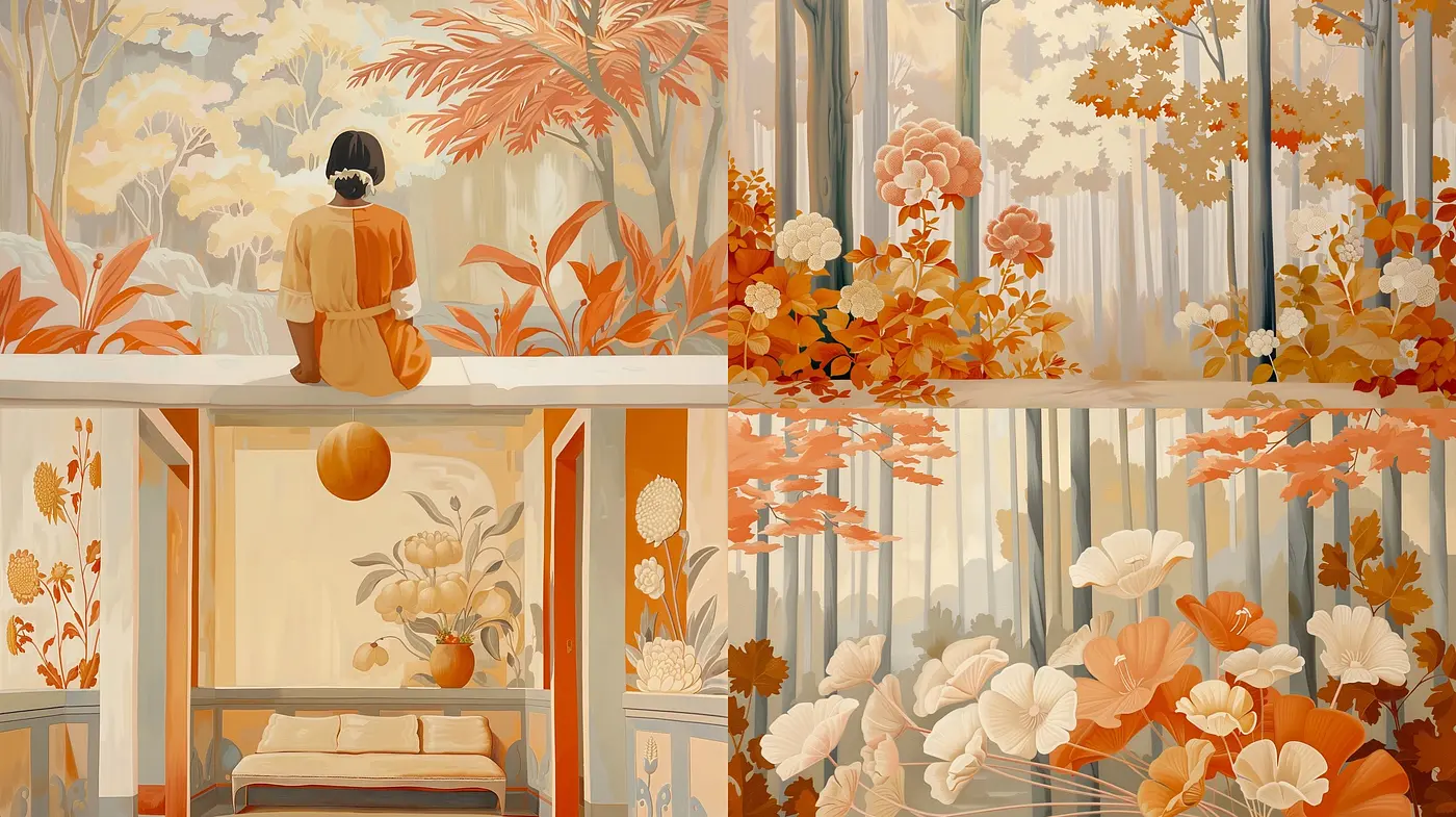 Autumnal Serenity in Stylized Pastoral Scenery - Midjourney sref style