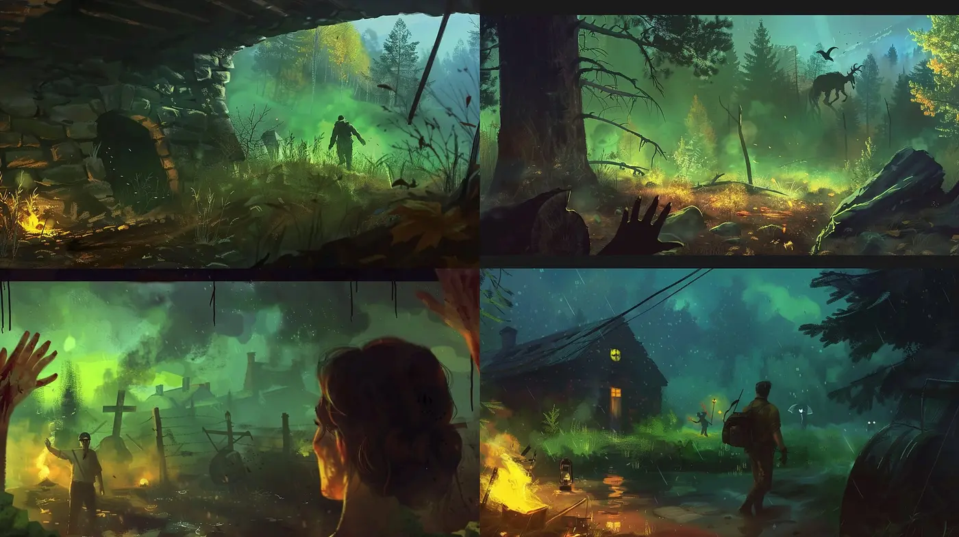 Ethereal Twilight: A Journey Through Enigmatic Green-hued Vistas - Midjourney sref style