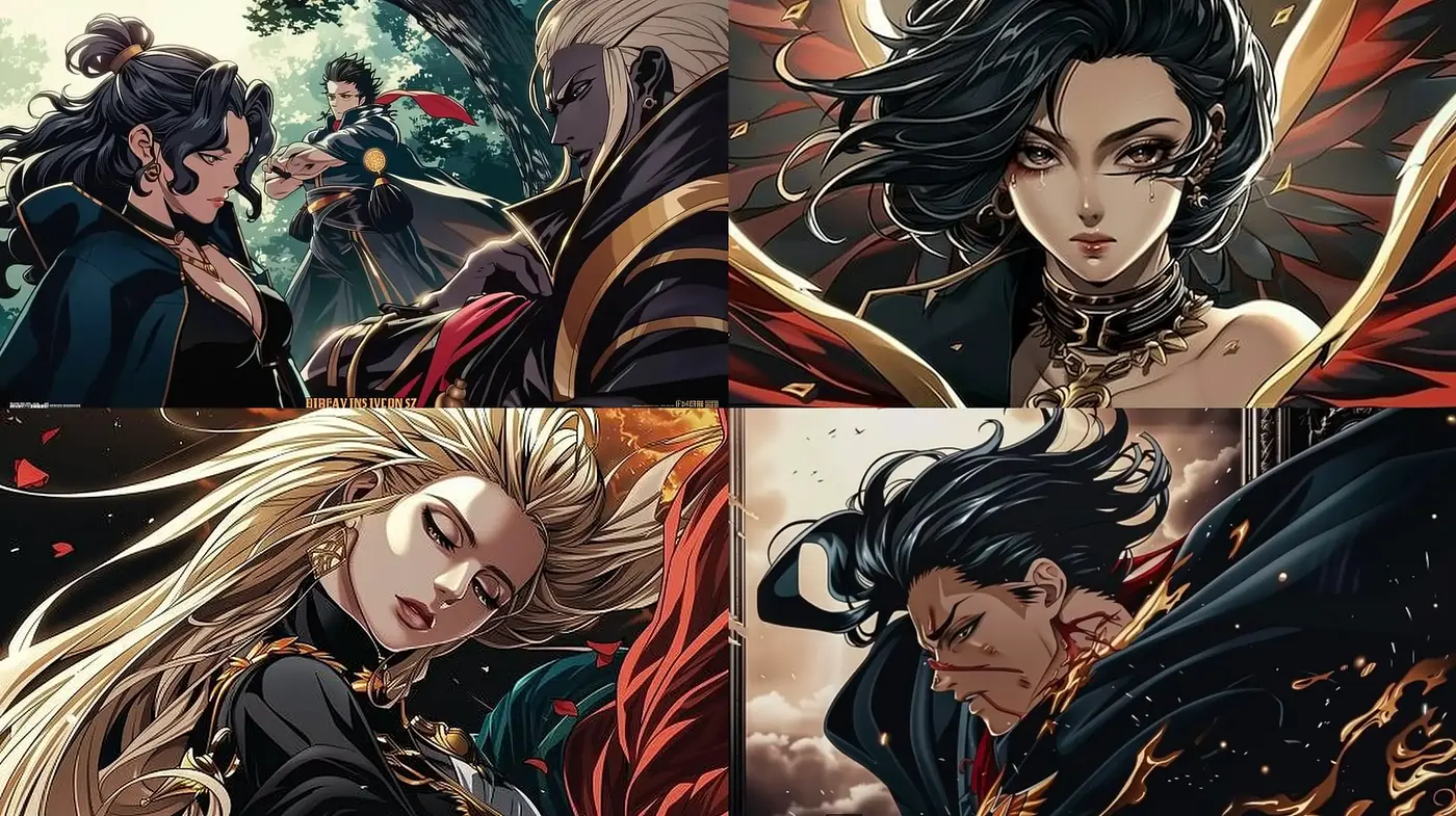 Epic Saga Illustration with Dynamic Anime Essence - Midjourney sref style
