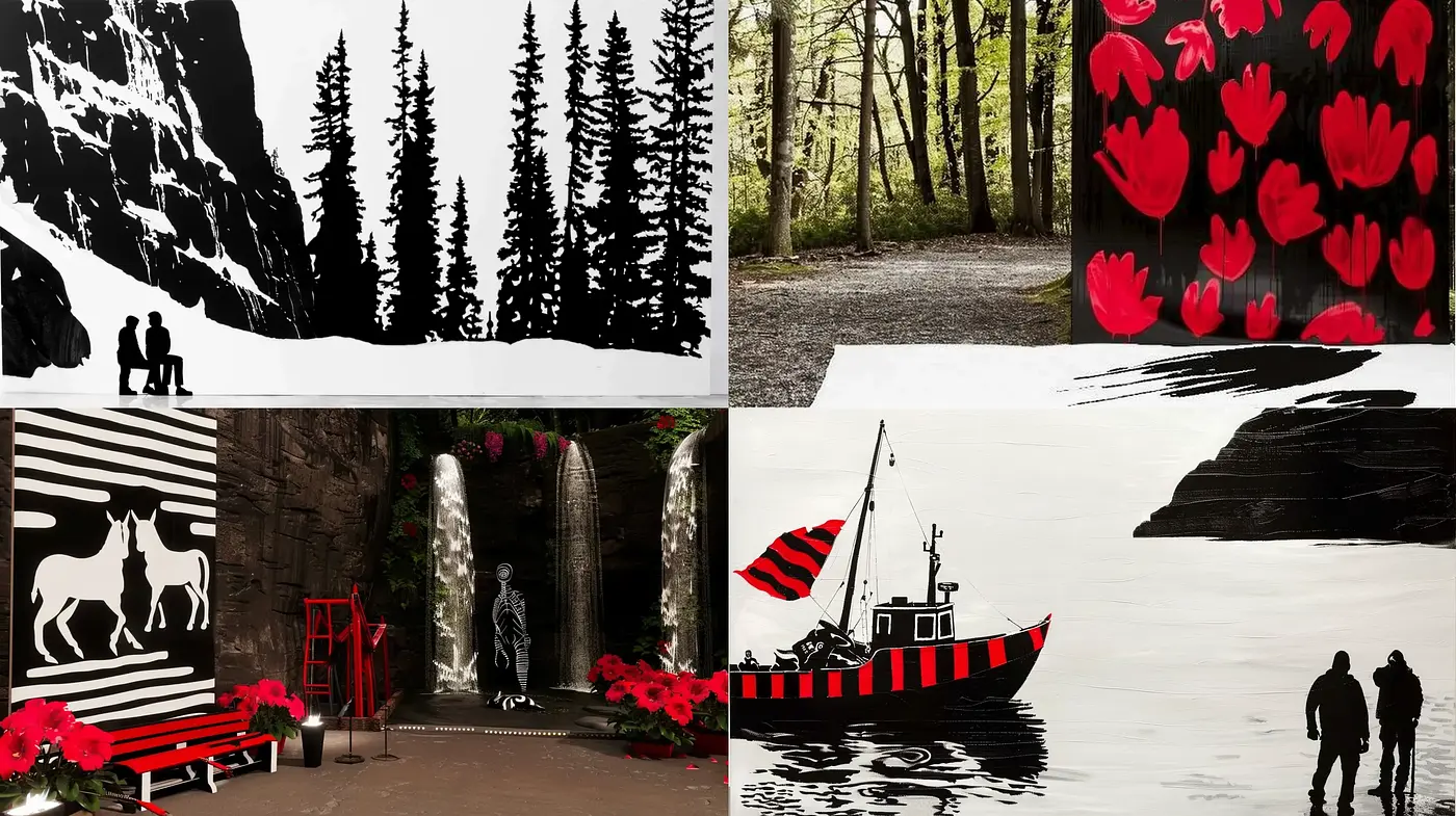 Contrasted Monochrome with Red Accentuation - Midjourney sref style