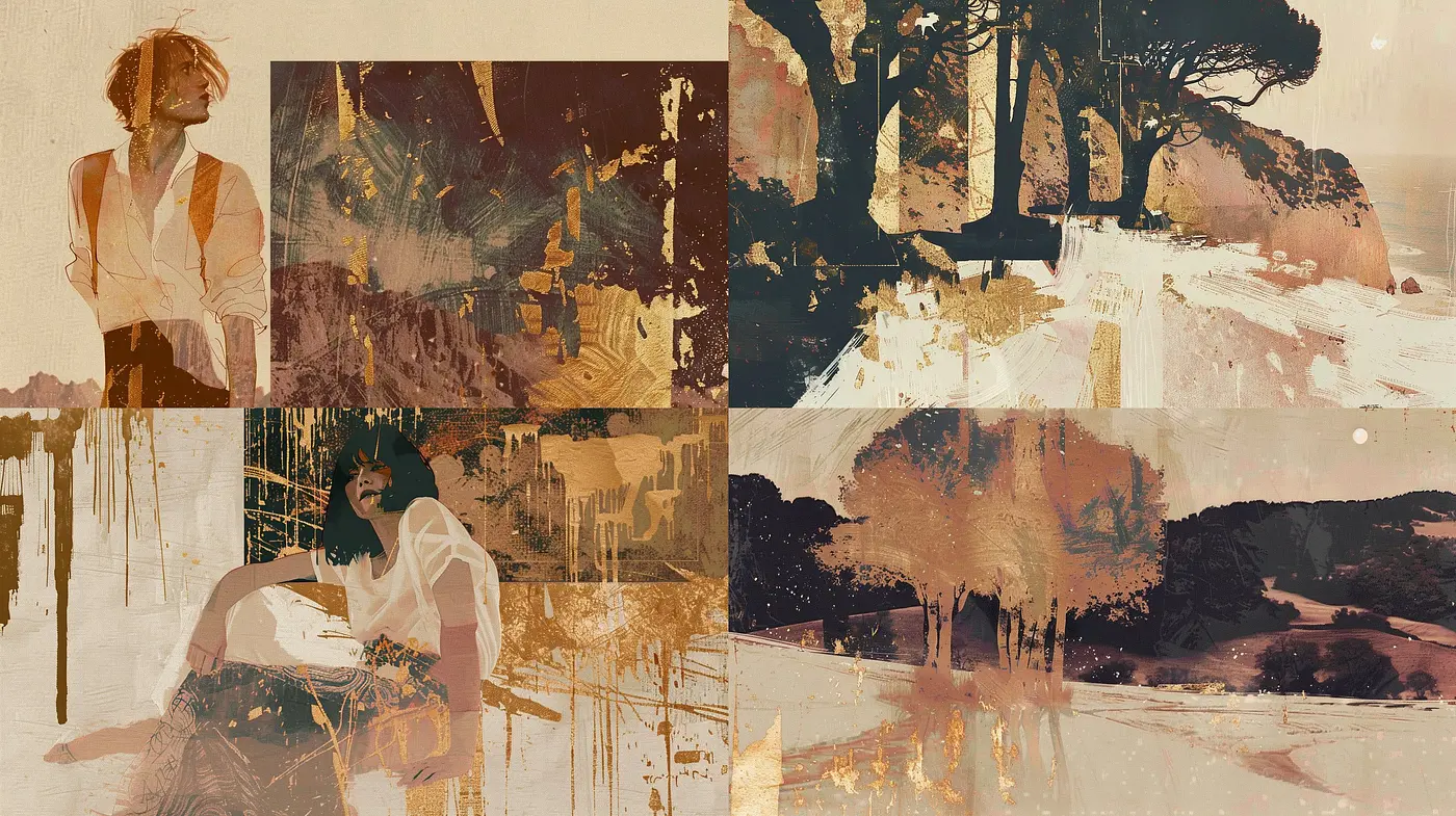 Ethereal Tones of Sepia and Gold: A Fusion of Vintage Abstract Expressionism - Midjourney sref style