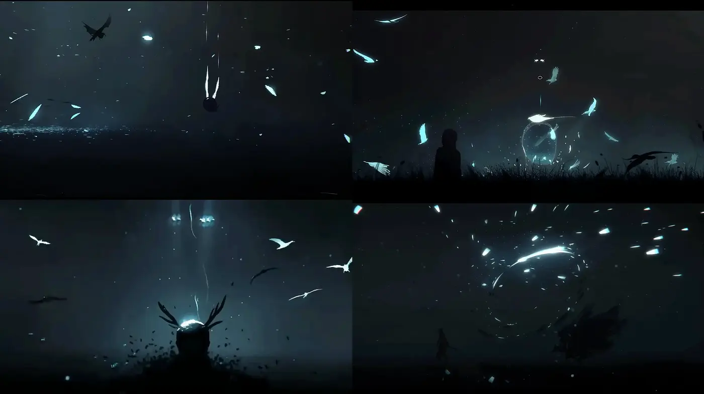 Ethereal Nightscape: A Cinematic Exploration of Dark Tones and Luminous Accents - Midjourney sref style