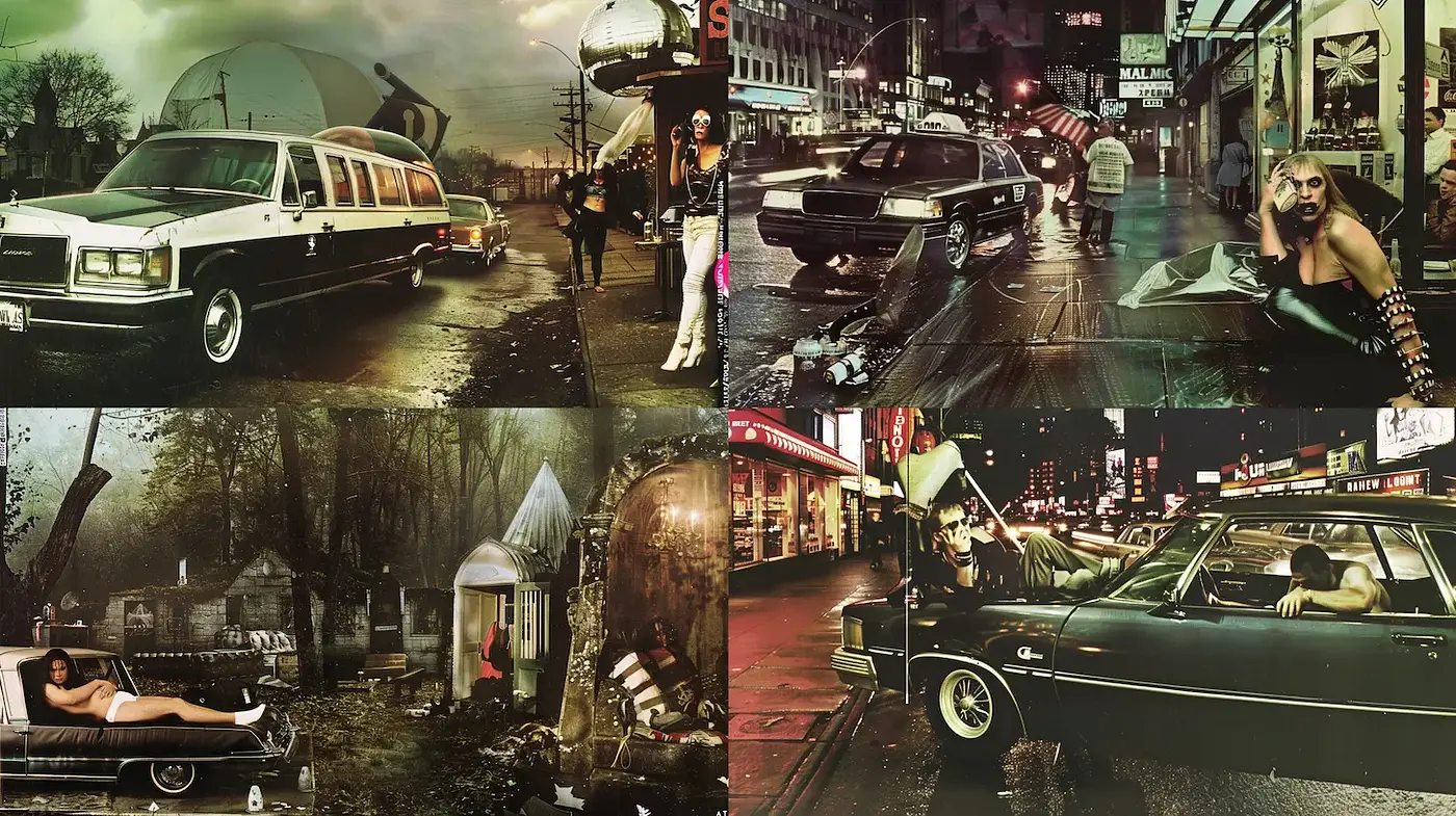 Surreal Urban Dystopia with Vintage Flair - Midjourney sref style