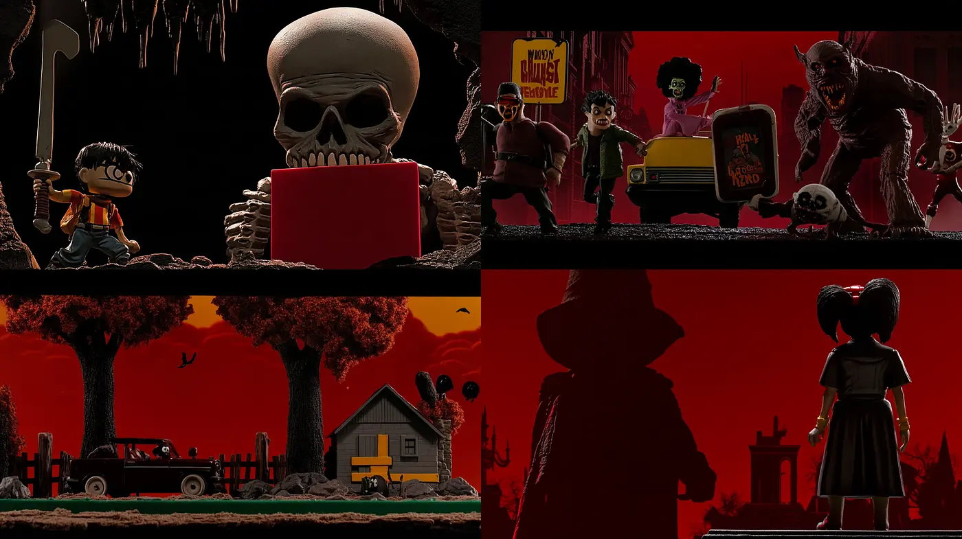 Eerie and Whimsical Style with Dark Undertones and Animated Aesthetic - Midjourney sref style
