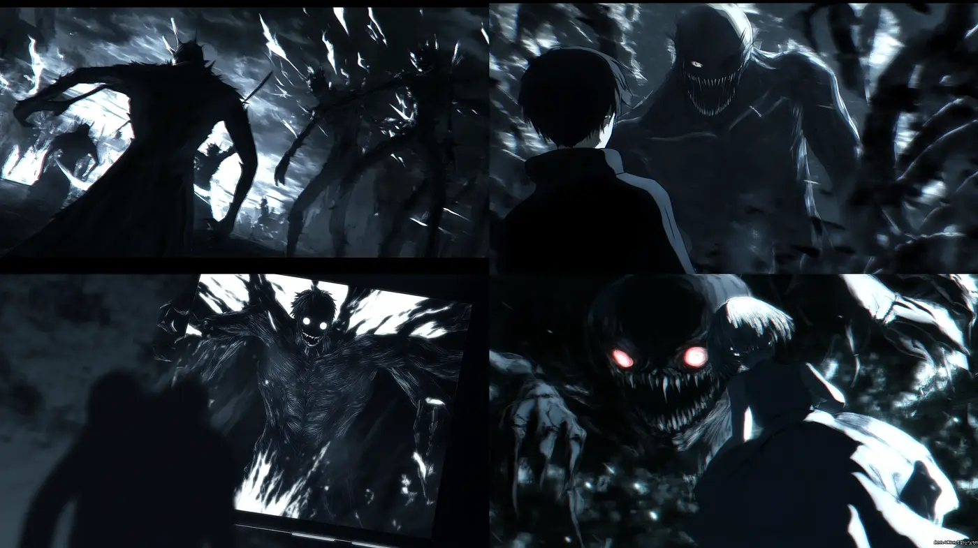Eerie Monochrome Shadows: An Ode to Dark Anime Aesthetics - Midjourney sref style