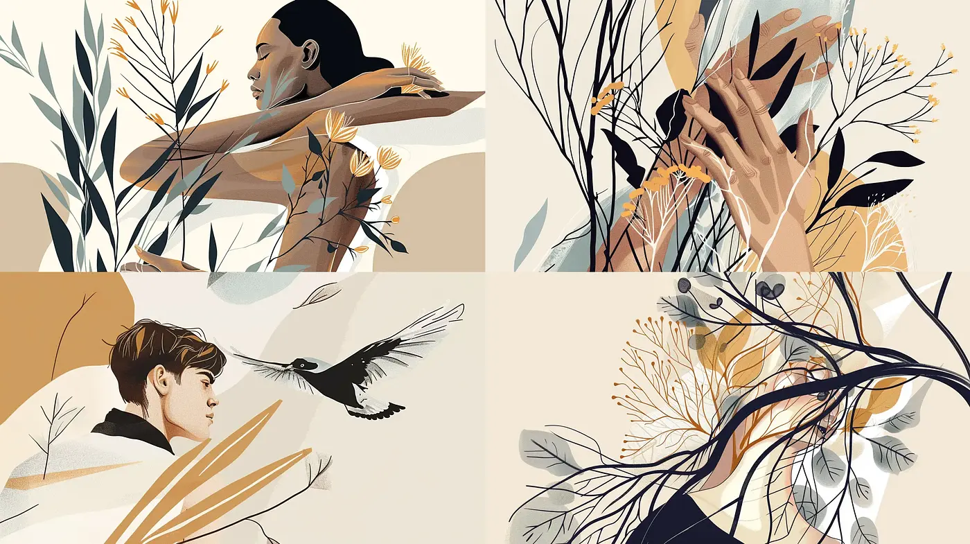 Harmonious Botanical Narratives with Soft Human Elements - Midjourney sref style