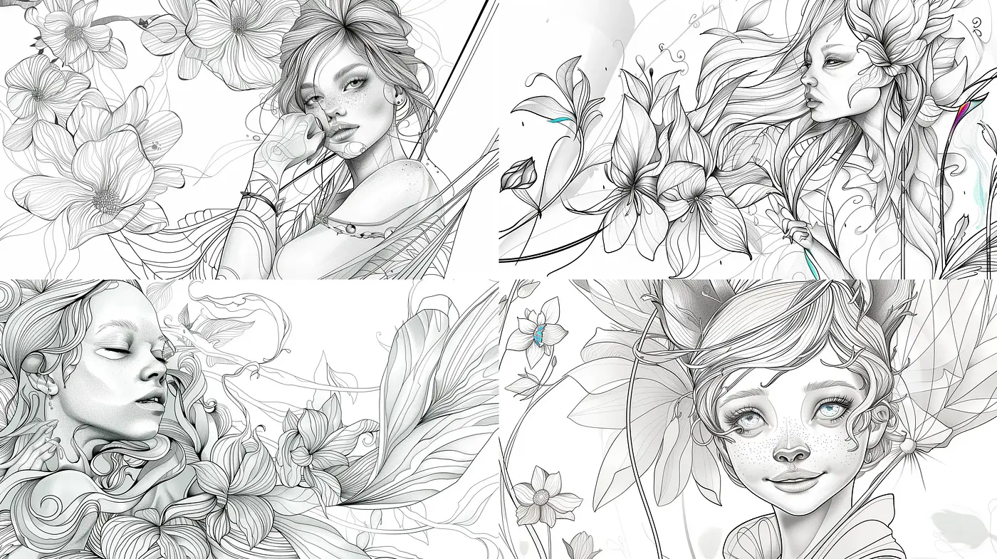 Enchanted Monochrome Floral Fantasy - Midjourney sref style