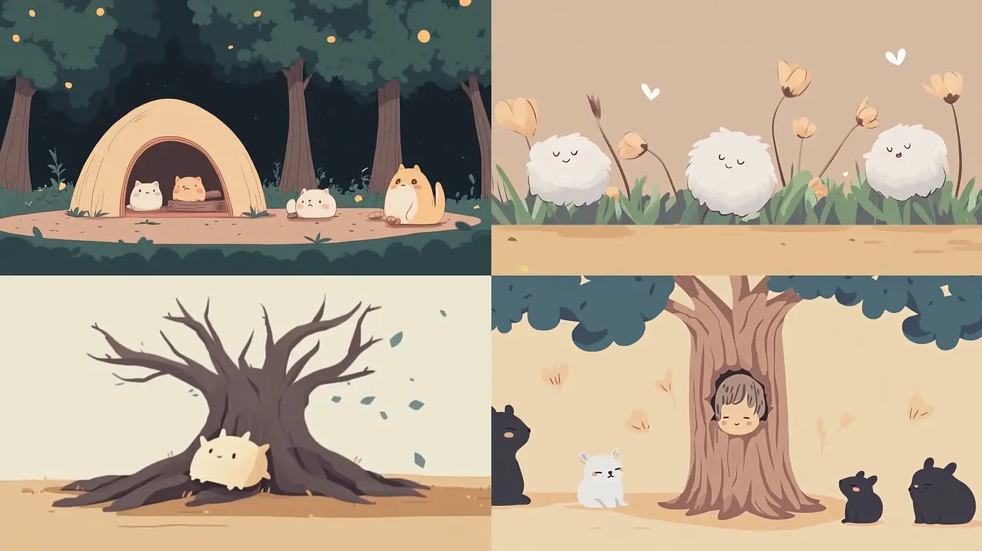 Whimsical Nature Tales: A Serene Storybook Illustration Collection - Midjourney sref style