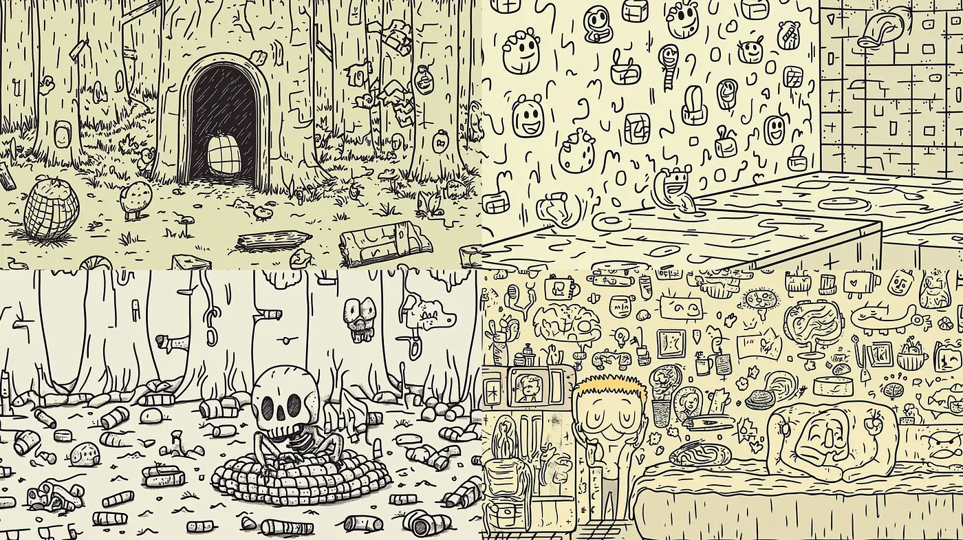 Intricate Line Art Fantasy Landscape with Monochrome Backdrop - Midjourney sref style