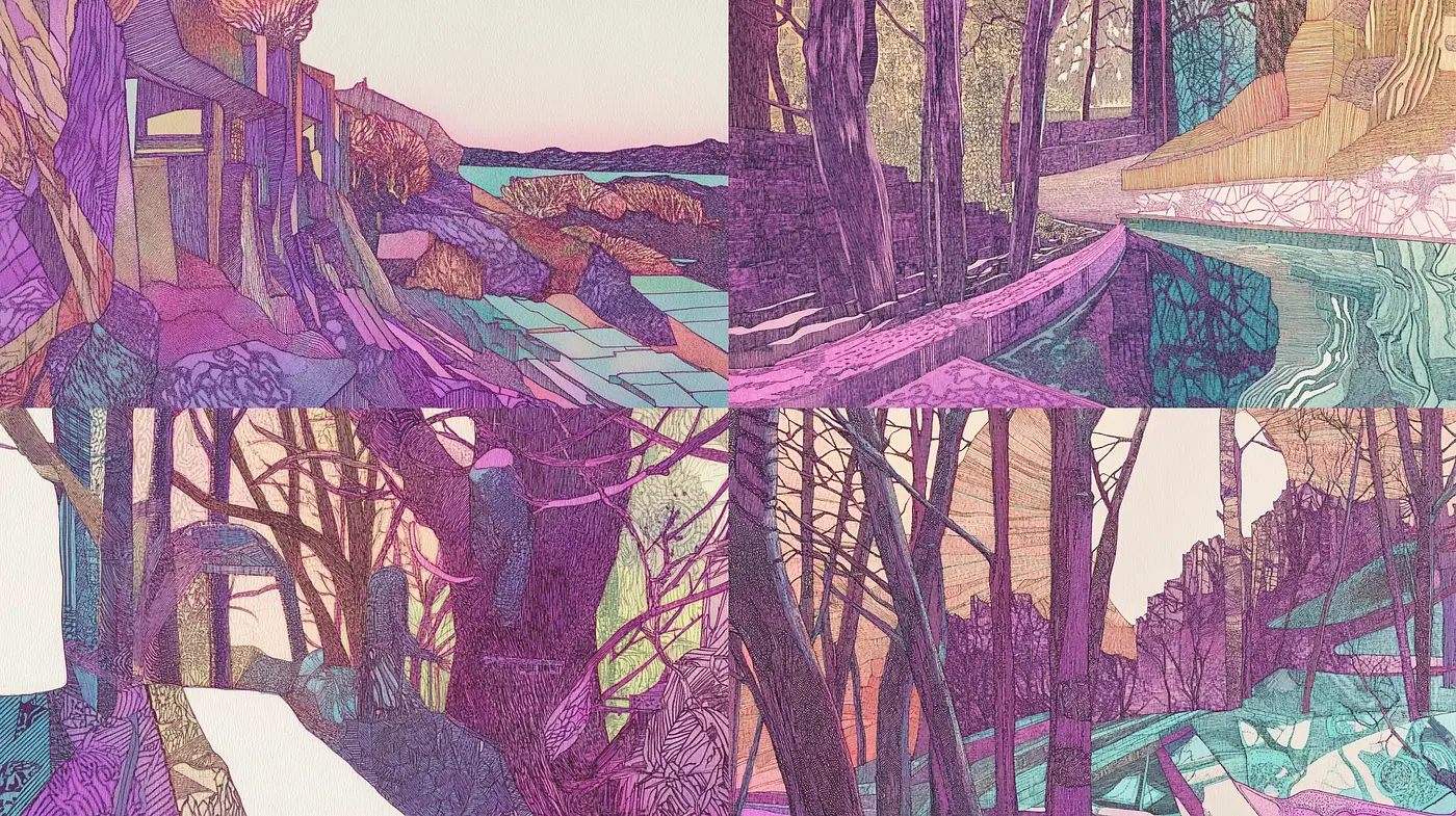 Psychedelic Pastel Dreamscape Illustration - Midjourney sref style