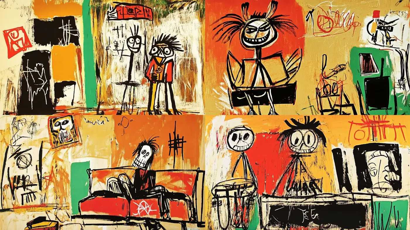 Eclectic Expressive Scribbles with Vivid Abstract Backdrops - Midjourney sref style