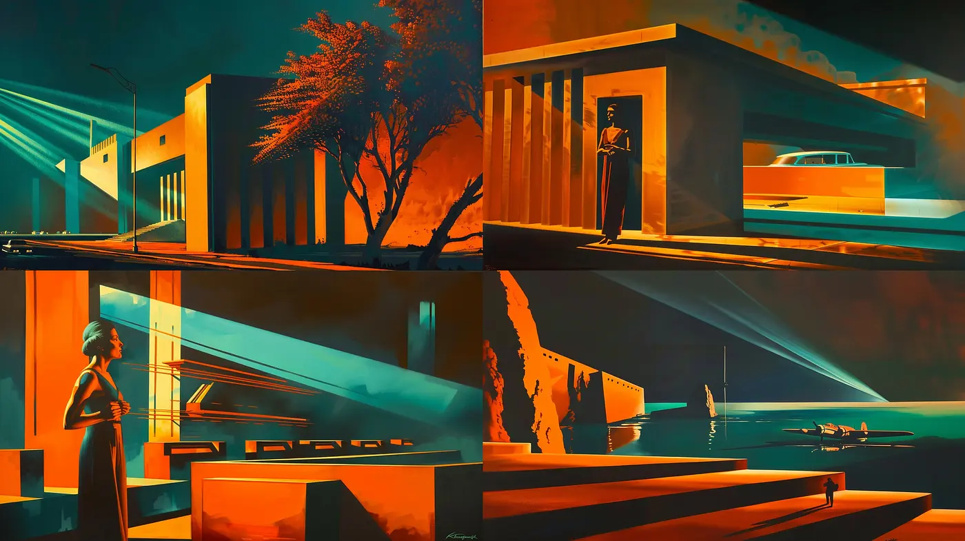 Sunset Hues and Retro-futuristic Grandeur: A Journey Through Neon-lit Aesthetics - Midjourney sref style