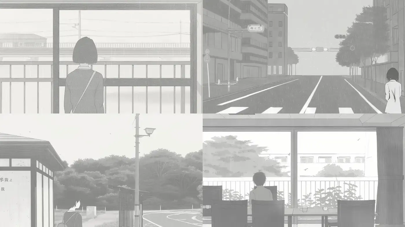 Aesthetic of Silent Contemplation in Urban Settings - Midjourney sref style