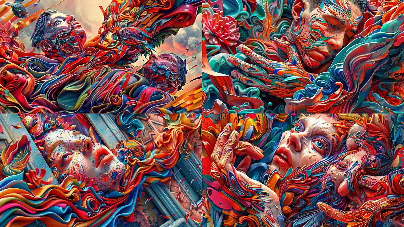 Psychedelic Cascade of Form and Color - Midjourney sref style