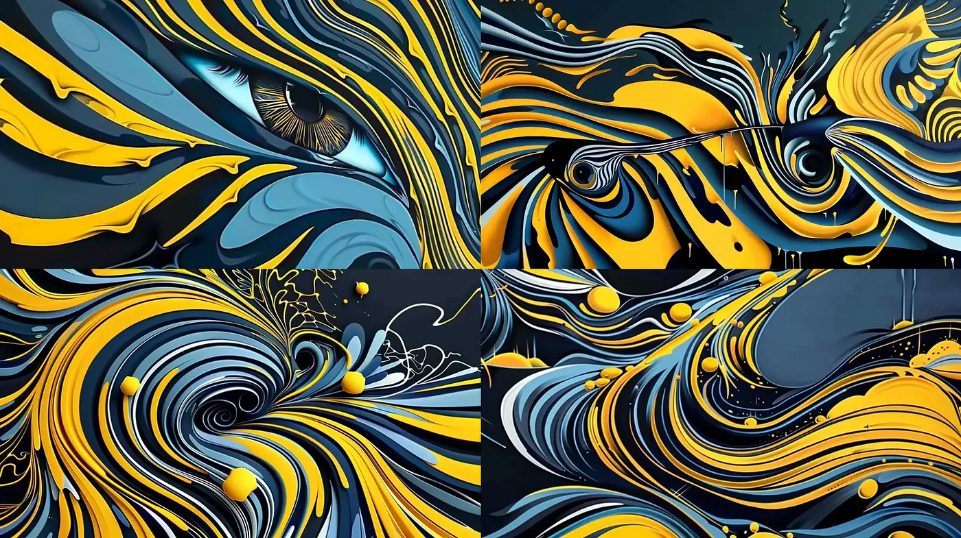 Abstract Dynamism in Blue and Yellow Swirls - Midjourney sref style