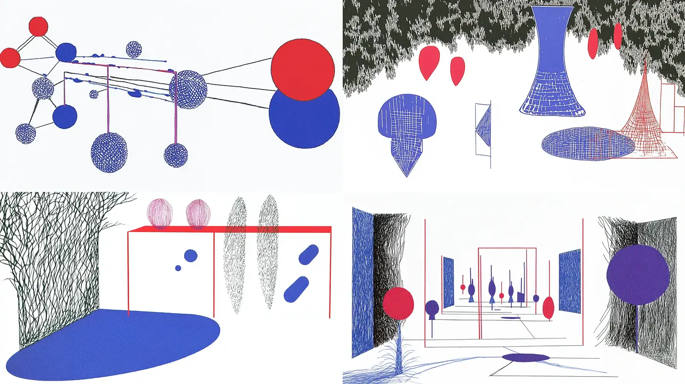 Geometric Abstraction in Blue and Red Harmony - Midjourney sref style