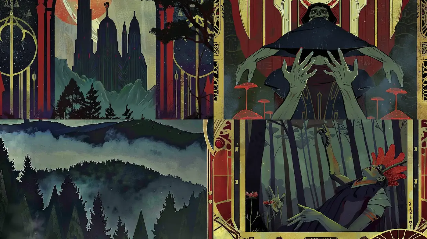 Mystical Forests with Art Deco Influences and Eerie Atmosphere - Midjourney sref style