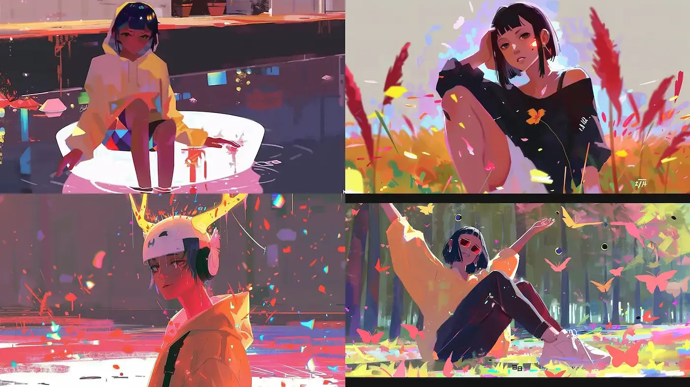 Vibrant and dynamic contemporary illustrative style with a playful essence - Midjourney sref style