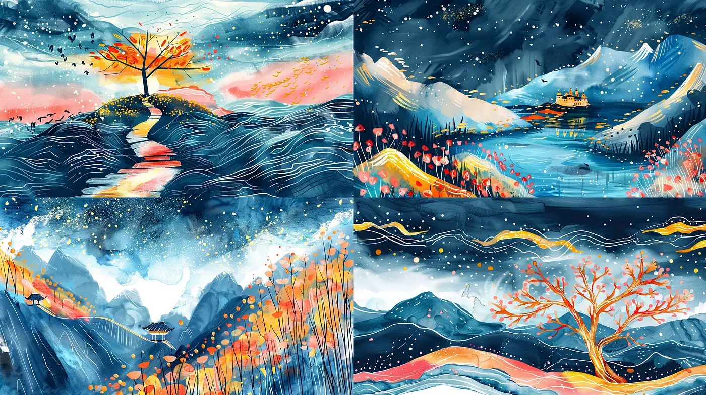 Whimsical Nature's Dreamscapes in Stylized Hues - Midjourney sref style