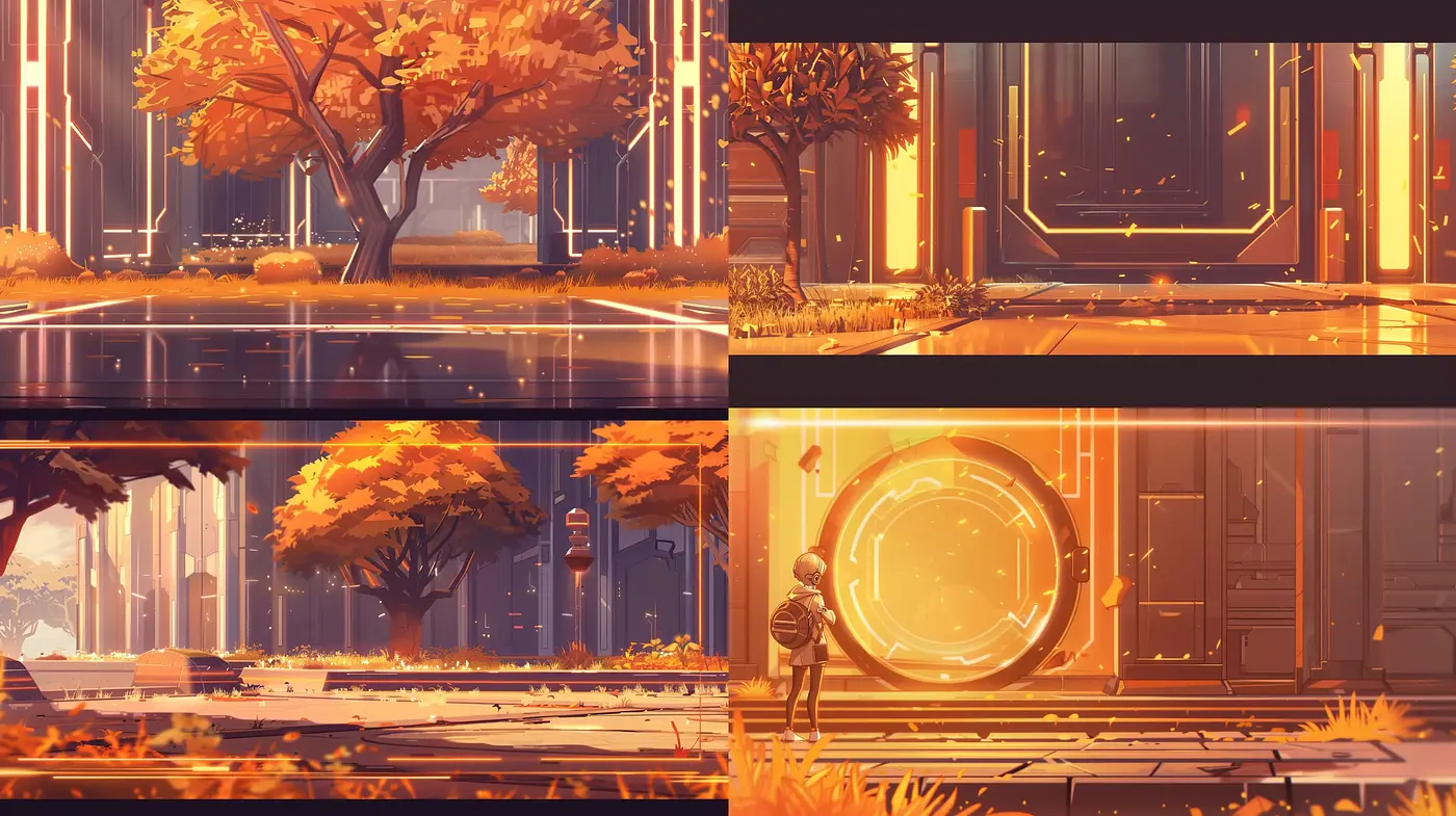 Warm Autumnal Hues and Reflective Serenity in Digital Painting - Midjourney sref style