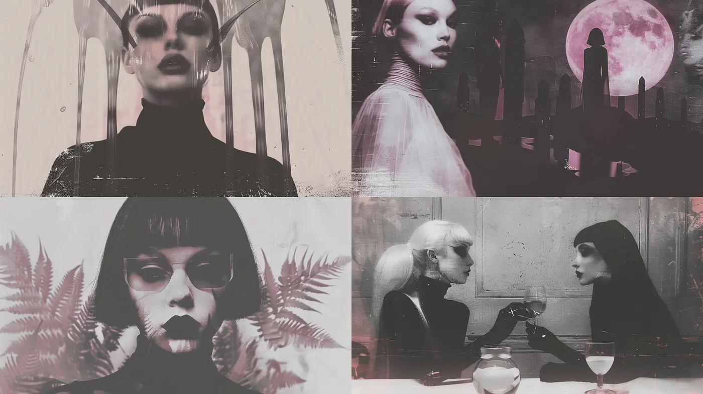 Monochromatic Dreamscape: A Fusion of Surrealism and Vintage Noir - Midjourney sref style