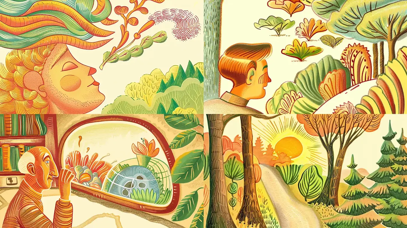 Whimsical and Vibrant Illustrations with a Touch of Nature - Midjourney sref style