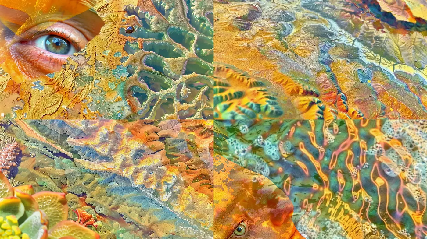 Topographic Elegance with Surreal Chromatic Textures - Midjourney sref style