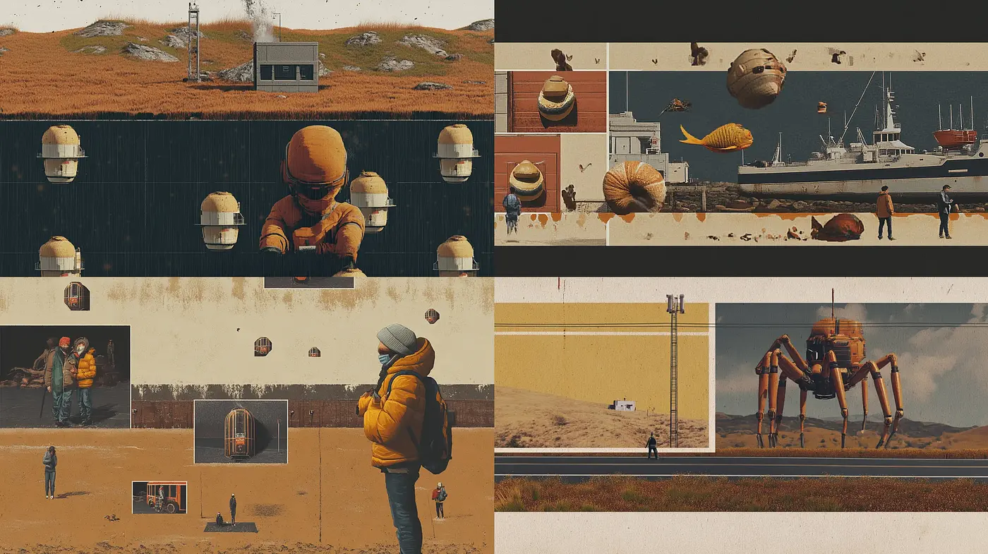 Desolate Cinematic Vistas with a Surreal Retro-Futuristic Touch - Midjourney sref style