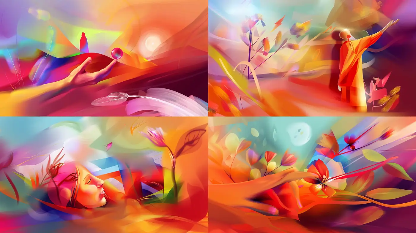 Ethereal Dreamscape: A Symphony of Vivid Hues and Fluid Forms - Midjourney sref style
