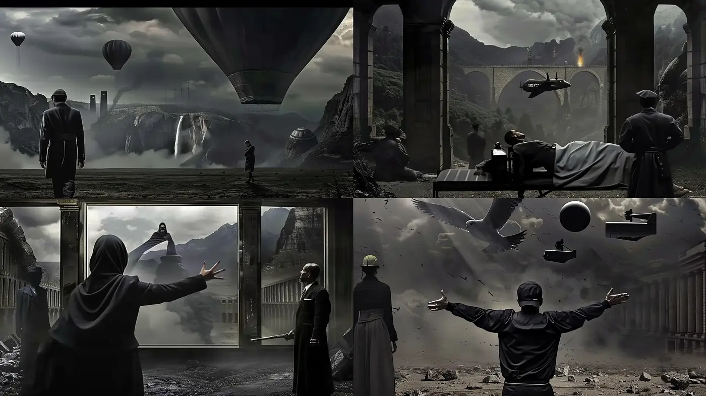 Dystopian Industrial Epoch: A Fusion of Modernism and Neo-Gothic Tones - Midjourney sref style