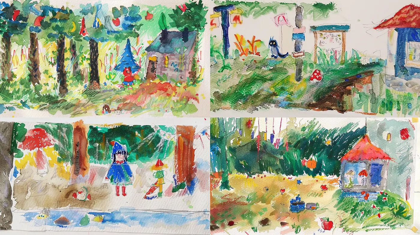 Whimsical Watercolor Garden: A Fusion of Childlike Imagery and Expressive Brushwork - Midjourney sref style