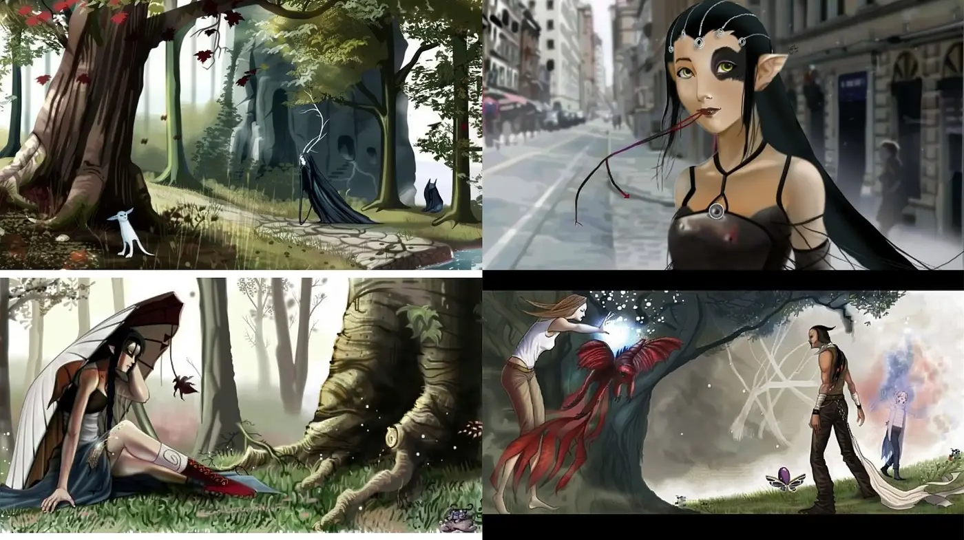 Ethereal Fantasy and Anime Fusion with a Nostalgic Sepia Undertone - Midjourney sref style