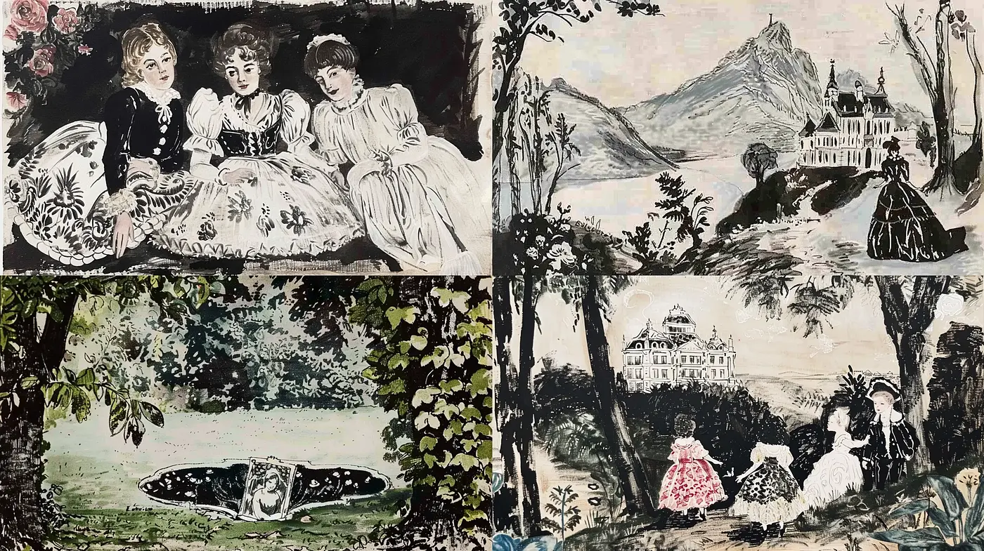 Whimsically Stylized Vintage Storybook Illustrations - Midjourney sref style