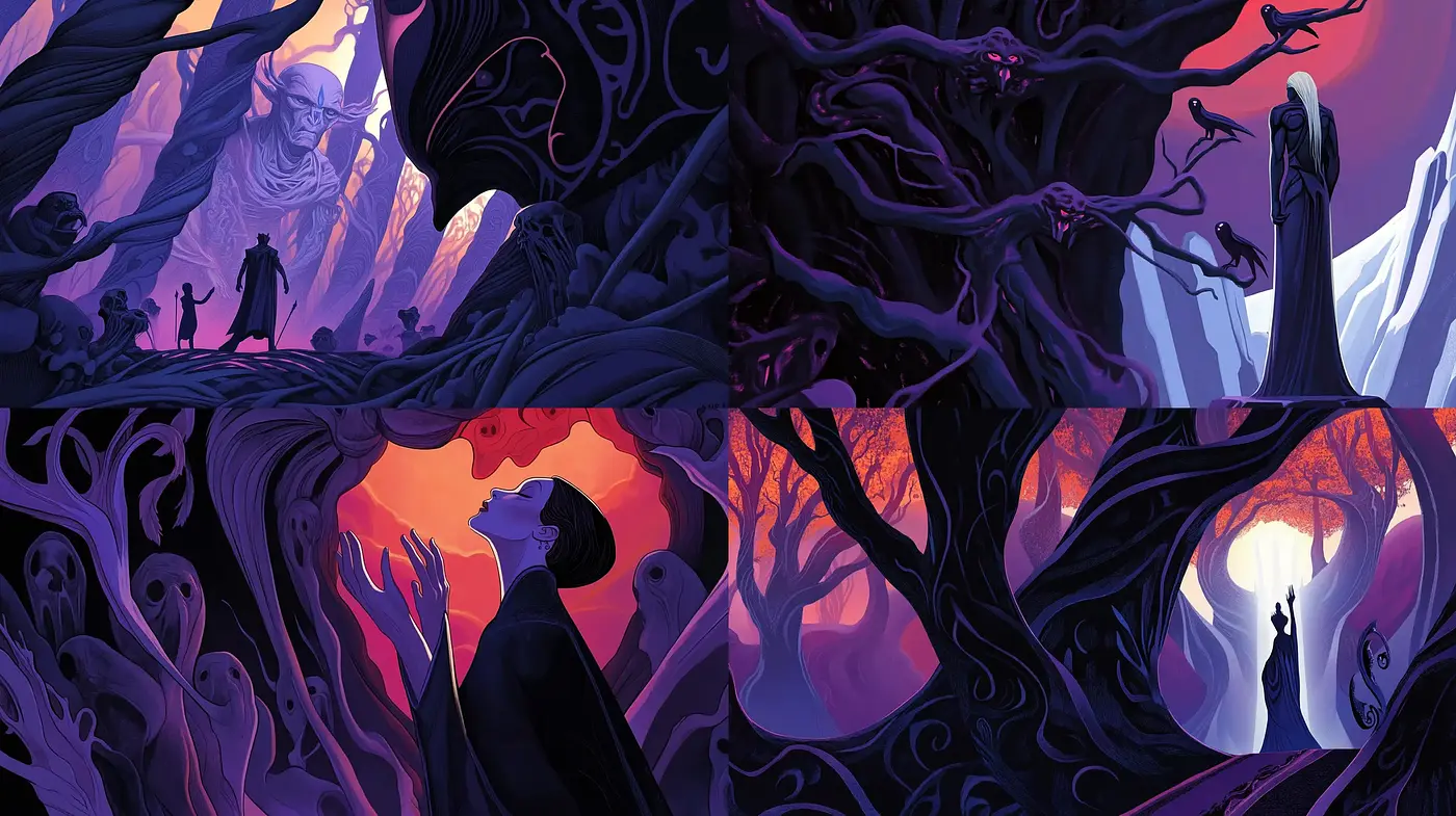 Ethereal Twilight: A Fusion of Surrealism and Fantasy in a Mysterious World - Midjourney sref style